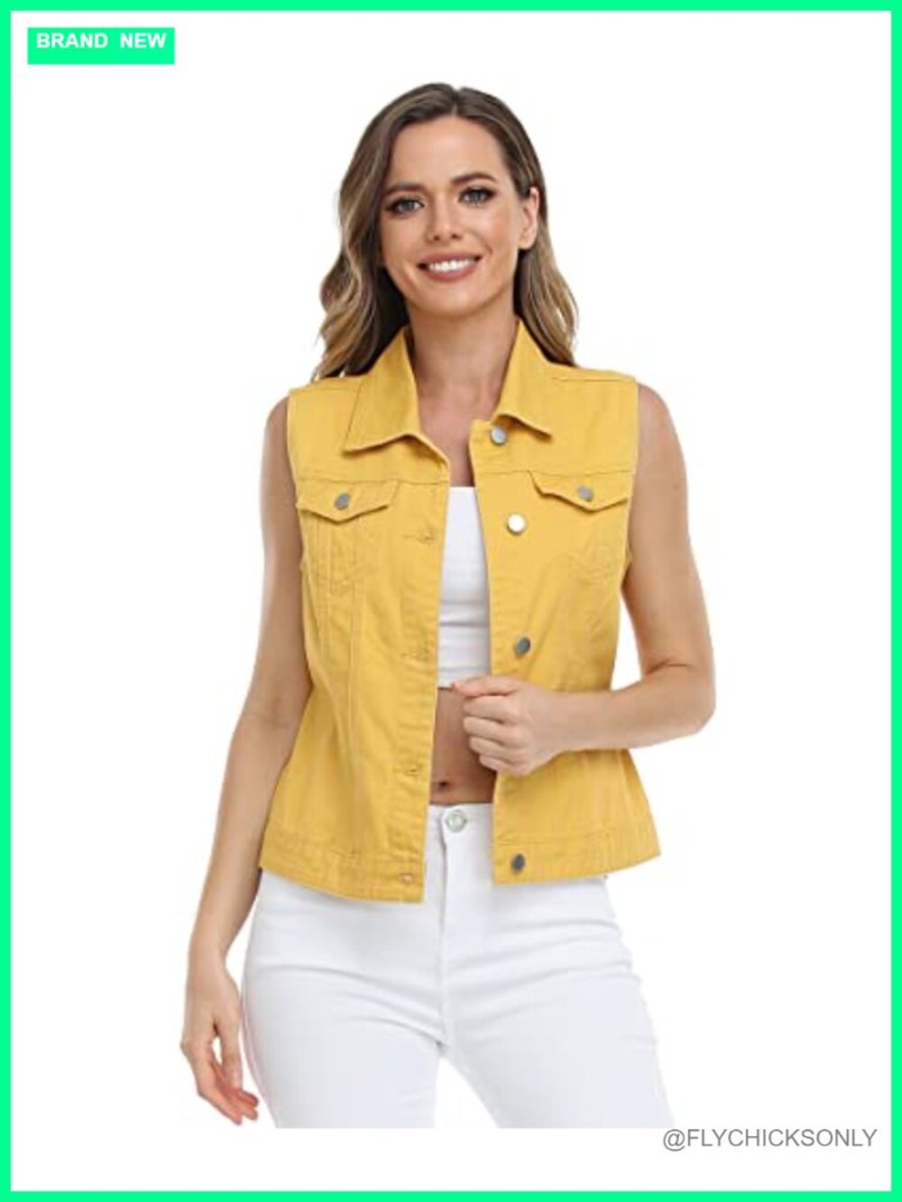 Women Denim Vest Sleeveless Jean Vest Chest Pockets Cropped Frayed